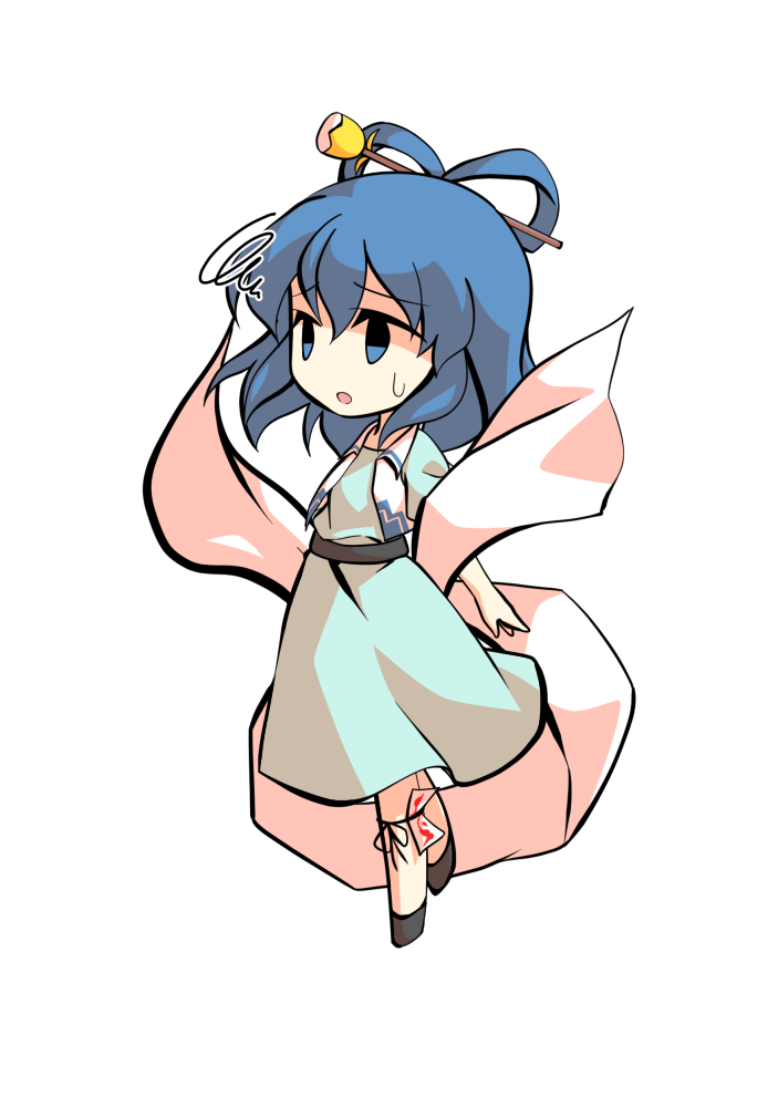 1girl belt blue_dress blue_hair clip_studio_paint_(medium) dairi dress full_body hagoromo hair_ornament hair_rings hair_stick kaku_seiga puffy_short_sleeves puffy_sleeves shawl short_sleeves solo standing tachi-e touhou transparent_background vest white_vest