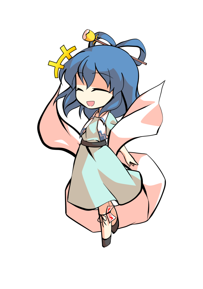 1girl belt blue_dress blue_hair clip_studio_paint_(medium) dairi dress full_body hagoromo hair_ornament hair_rings hair_stick kaku_seiga puffy_short_sleeves puffy_sleeves shawl short_sleeves solo standing tachi-e touhou transparent_background vest white_vest