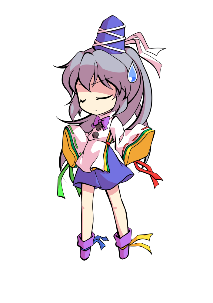 1girl blue_headwear blue_skirt clip_studio_paint_(medium) dairi full_body grey_hair hat japanese_clothes kariginu long_hair mononobe_no_futo pom_pom_(clothes) ponytail purple_footwear ribbon-trimmed_sleeves ribbon_trim skirt sleeves_past_fingers sleeves_past_wrists solo standing tachi-e tate_eboshi touhou transparent_background wide_sleeves