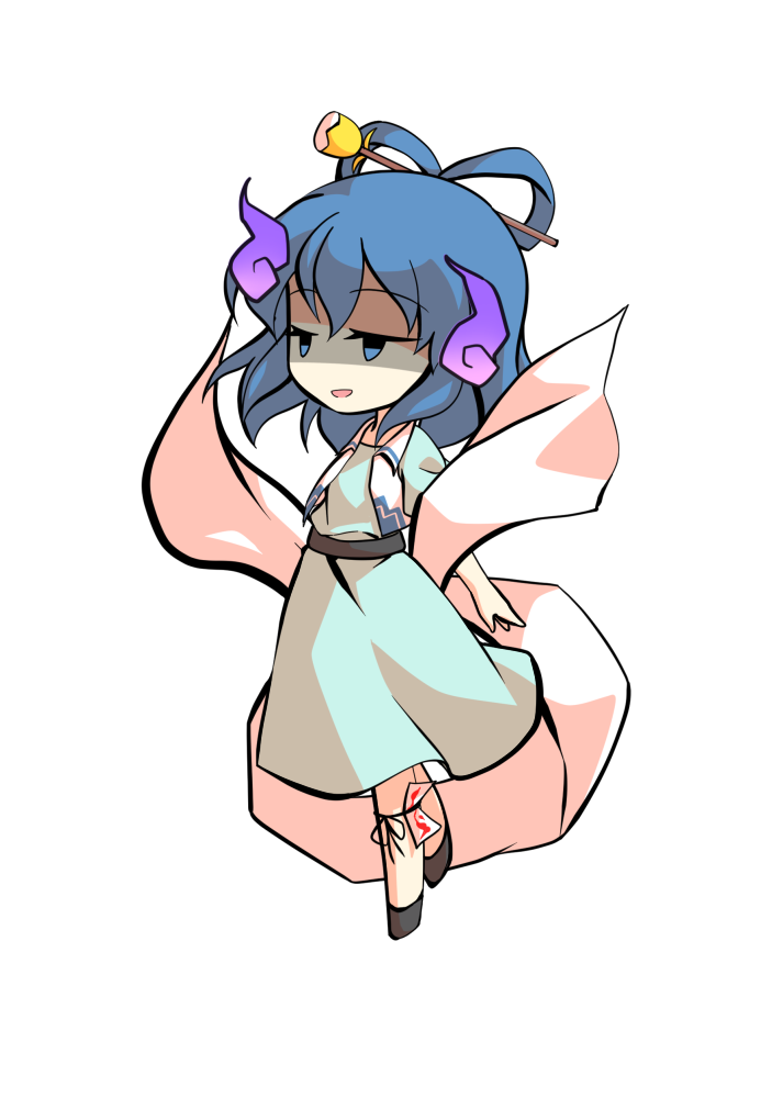 1girl belt blue_dress blue_hair clip_studio_paint_(medium) dairi dress full_body hagoromo hair_ornament hair_rings hair_stick kaku_seiga puffy_short_sleeves puffy_sleeves shawl short_sleeves solo standing tachi-e touhou transparent_background vest white_vest