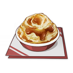 artist_request bowl commentary english_commentary food food_focus genshin_impact gravy lowres mashed_potatoes napkin no_humans official_art still_life third-party_source transparent_background