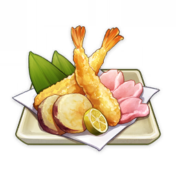 artist_request commentary english_commentary food food_focus fruit genshin_impact leaf lemon lemon_slice lowres napkin no_humans official_art petals plate still_life tempura third-party_source transparent_background