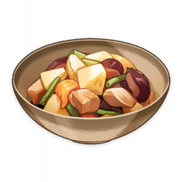 artist_request beans bowl chicken_(food) commentary english_commentary food food_focus genshin_impact lowres mushroom no_humans official_art still_life third-party_source transparent_background vegetable