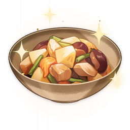 artist_request beans bowl chicken_(food) commentary english_commentary food food_focus genshin_impact lowres mushroom no_humans official_art sparkle still_life third-party_source transparent_background vegetable