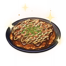artist_request bowl commentary english_commentary food food_focus garnish genshin_impact lowres meat no_humans official_art sauce sparkle still_life third-party_source transparent_background