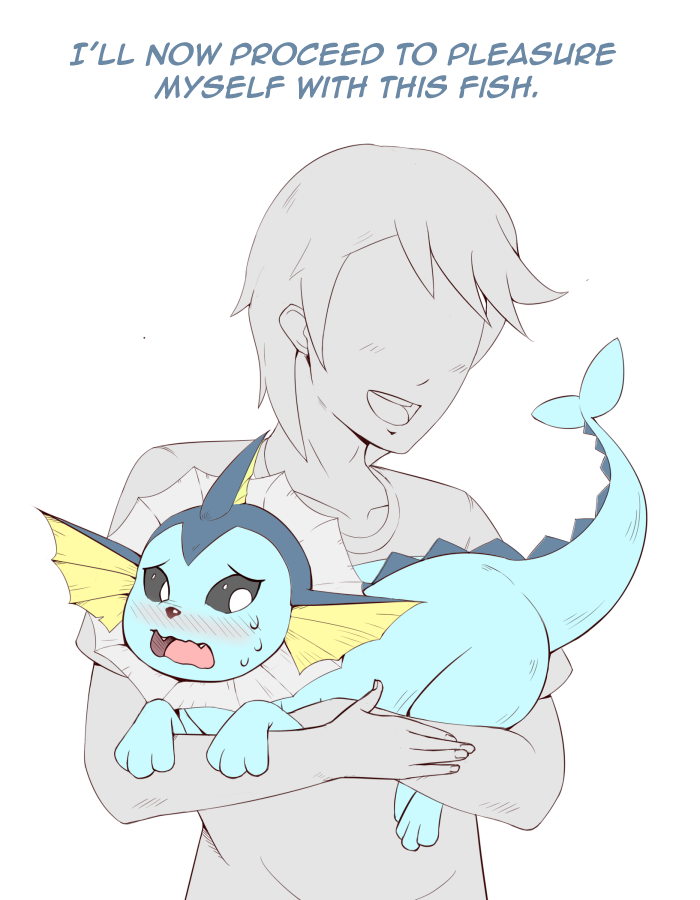 :d blush character_request faceless faceless_male holding holding_pokemon i'll_now_proceed_to_pleasure_myself_with_this_fish_(meme) jalm meme parody pokemon pokemon_(creature) simple_background smile vaporeon white_background wide-eyed