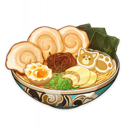 artist_request bowl commentary egg egg_(food) english_commentary food food_focus genshin_impact lowres meat no_humans noodles official_art paw_print ramen seaweed spring_onion still_life third-party_source tofu transparent_background victorious_legend_(genshin_impact)