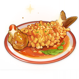 artist_request cherry_tomato commentary english_commentary fish fish_(food) food food_focus garnish genshin_impact leaf lowres no_humans official_art plate sauce sesame_seeds sparkle still_life third-party_source tomato transparent_background