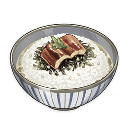 artist_request bowl commentary english_commentary fish_(food) food food_focus garnish genshin_impact leaf lowres muted_color no_humans official_art rice seaweed sesame_seeds still_life third-party_source transparent_background