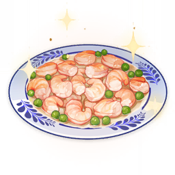 artist_request commentary english_commentary food food_focus genshin_impact lowres no_humans official_art peas plate shrimp sparkle still_life third-party_source transparent_background