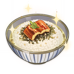 artist_request bowl commentary english_commentary fish_(food) food food_focus garnish genshin_impact leaf lowres no_humans official_art rice seaweed sesame_seeds sparkle still_life third-party_source transparent_background