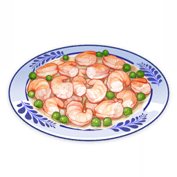artist_request commentary english_commentary food food_focus genshin_impact lowres no_humans official_art peas plate shrimp still_life third-party_source transparent_background