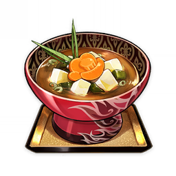 "warmth"_(genshin_impact) artist_request bowl carrot commentary english_commentary food food_focus genshin_impact lowres miso_soup no_humans official_art plate seaweed soup still_life third-party_source tofu transparent_background