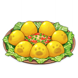 artist_request bread_bun commentary english_commentary food food_focus genshin_impact lettuce lowres no_humans official_art paw_print plate still_life third-party_source transparent_background