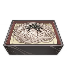 artist_request box commentary english_commentary food food_focus genshin_impact lowres muted_color no_humans noodles official_art seaweed soba still_life third-party_source transparent_background