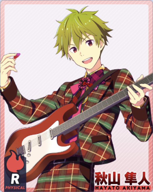 akiyama_hayato character_name green_hair idolmaster_side-m_glowing_stars jacket red_eyes short_hair