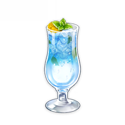 artist_request berry blue_theme commentary cup drink drinking_glass english_commentary food food_focus fruit garnish genshin_impact ice ice_cube leaf lowres no_humans official_art still_life third-party_source transparent_background