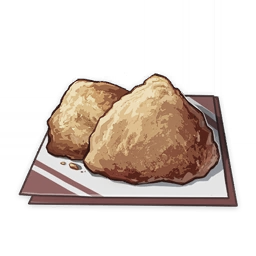 artist_request chicken_(food) commentary english_commentary food food_focus fried_chicken genshin_impact lowres muted_color napkin no_humans official_art still_life third-party_source transparent_background