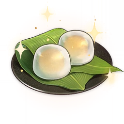 artist_request baozi commentary english_commentary food food_focus genshin_impact leaf lowres no_humans official_art plate sparkle still_life third-party_source transparent transparent_background
