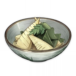 artist_request bamboo_shoot bowl commentary english_commentary food food_focus garnish genshin_impact leaf lowres muted_color no_humans official_art seaweed soup still_life third-party_source transparent_background