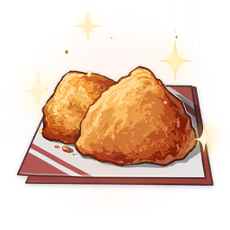 artist_request chicken_(food) commentary english_commentary food food_focus fried_chicken genshin_impact lowres napkin no_humans official_art sparkle still_life third-party_source transparent_background