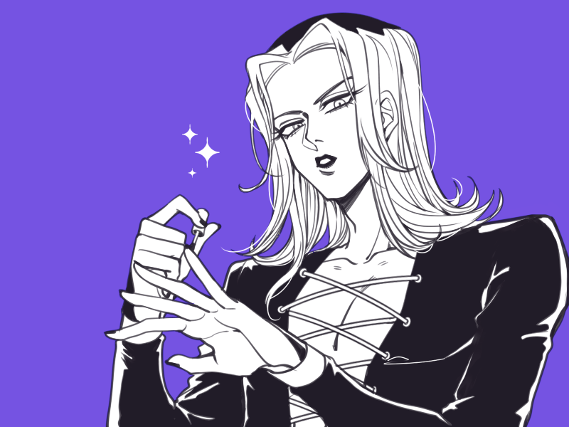 1boy cosmetics hat jojo_no_kimyou_na_bouken leone_abbacchio long_hair makeup_brush male_focus manicure nail_polish painting_nails pectoral_cleavage pectorals plunging_neckline sempon_(doppio_note) solo sparkle vento_aureo