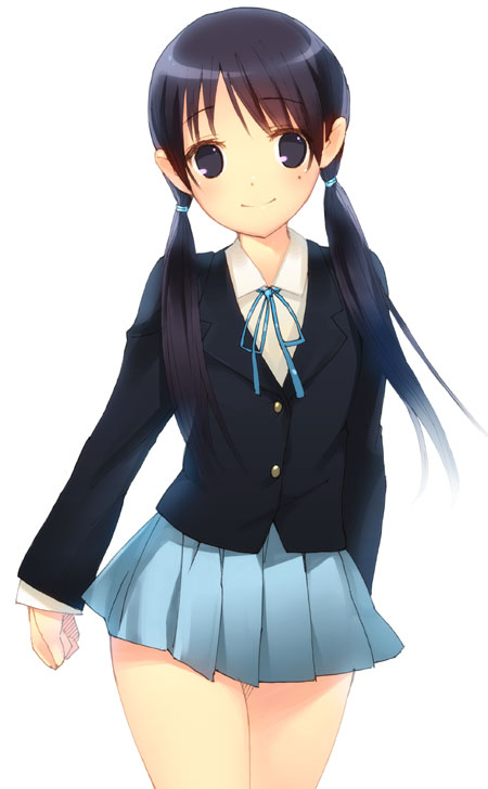 black_hair endou_michiko extra k-on! kage_yuu mole school_uniform skirt smile solo twintails