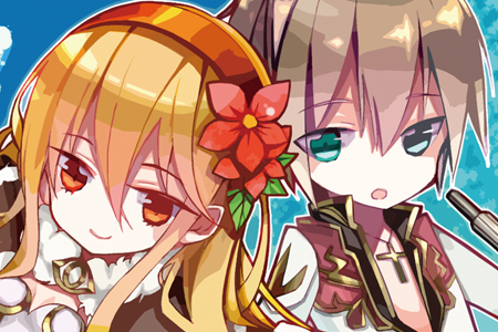 1boy 1girl bad_id bangs black_coat blonde_hair blue_eyes brown_cape cape chibi closed_mouth coat cross cross_necklace dress eyebrows_visible_through_hair flower fur-trimmed_cape fur_trim gold_trim hair_between_eyes hair_flower hair_ornament hairband high_priest_(ragnarok_online) high_wizard_(ragnarok_online) jewelry layered_clothing light_brown_hair long_hair looking_at_viewer lowres necklace open_mouth orange_eyes orange_hairband pink_flower ragnarok_online red_coat riuhi short_hair smile two-tone_coat upper_body white_coat white_dress