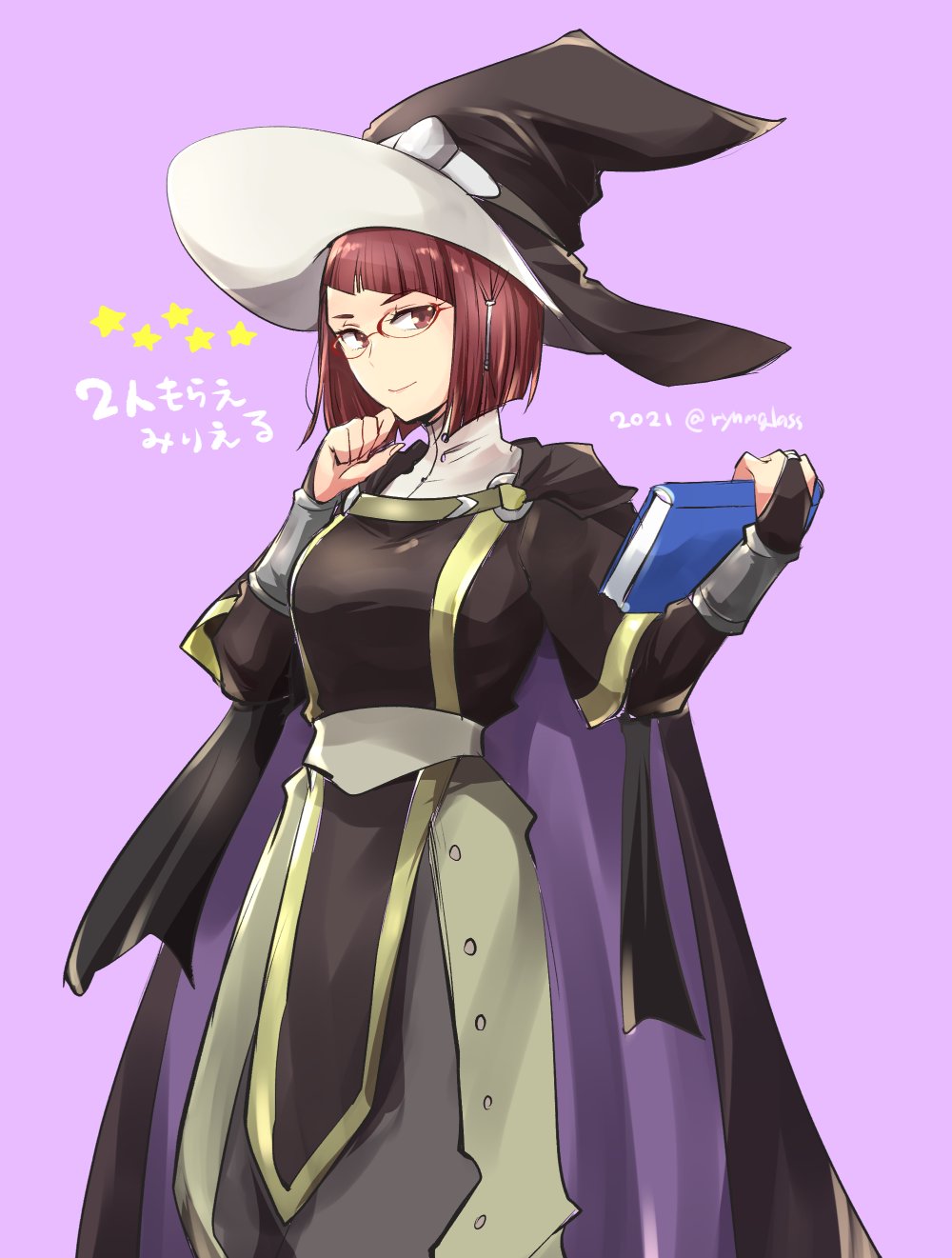 asymmetrical_bangs bangs book breasts cloak fire_emblem fire_emblem_awakening hat highres holding holding_book large_breasts looking_at_viewer miriel_(fire_emblem) red_eyes redhead shougayaki_(kabayaki_3) solo turtleneck upper_body witch_hat