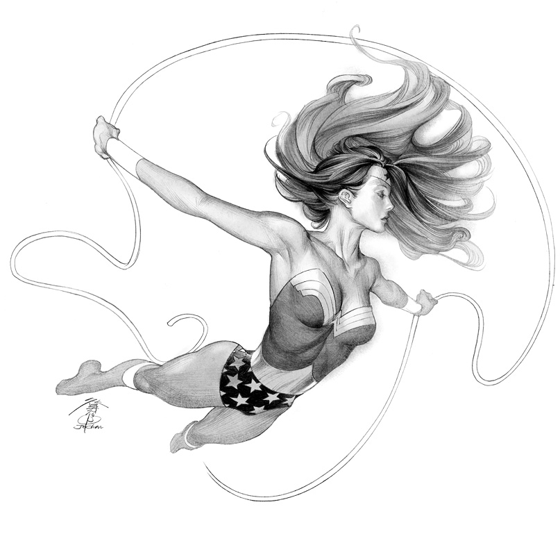 amazon boots cleavage dc_comics female flying jo_chen leotard long_hair monochrome rope solo tiara wonder_woman wonder_woman_(series) wristband