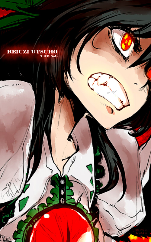 bow clenched_teeth eyes fangs hair_bow oso oso_(toolate) red_eyes reiuji_utsuho symbol-shaped_pupils teeth touhou