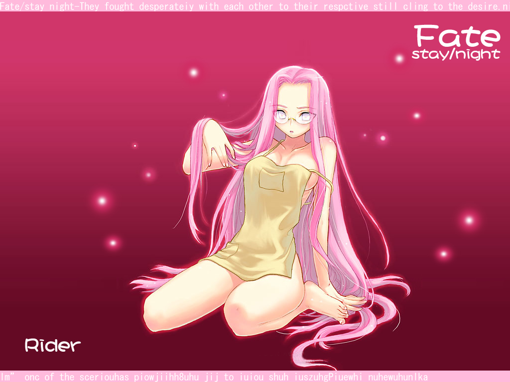 1girl barefoot breasts breasts_apart fate/stay_night fate_(series) feet glasses long_hair naked_apron no_bra no_panties no_underwear pink_hair rider task_owner thighs toes type-moon very_long_hair wallpaper