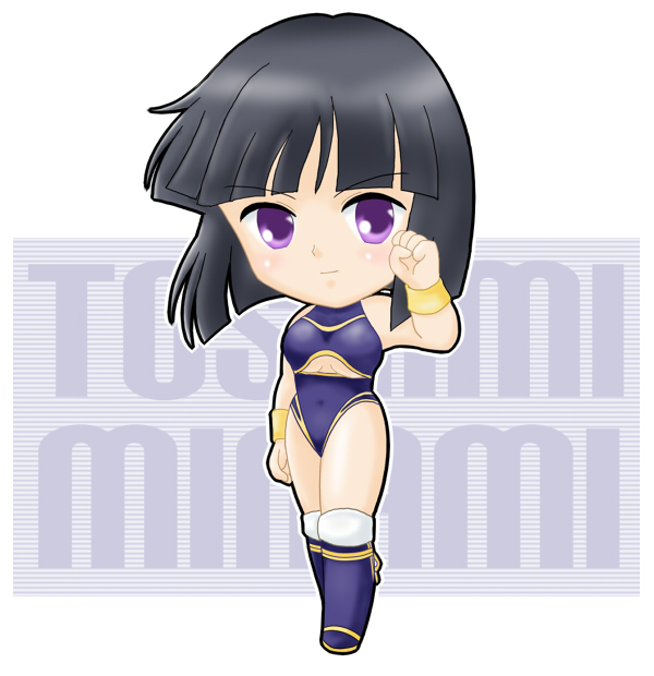 black_hair chibi leotard minami_toshimi short_hair solo violet_eyes wrestle_angels wrestle_angels_survivor wrestle_angels_survivor_2