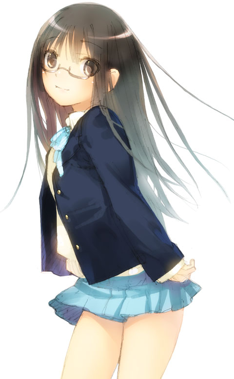 brown_hair extra glasses k-on! kage_yuu school_uniform sketch skirt smile solo takahashi_fuuko