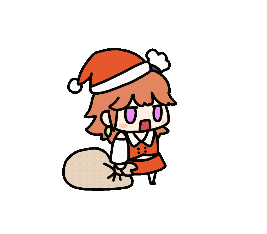 1girl animated animated_gif bag blush_stickers chef_hat chinese_commentary commentary earrings english_commentary feather_earrings feathers fur-trimmed_headwear fuwafuwa_35 hat holding holding_bag holding_sack hololive hololive_english jewelry jitome looping_animation meme mixed-language_commentary orange_hair padoru_(meme) red_headwear red_skirt red_vest sack santa_hat skirt solo takanashi_kiara transparent_background vest violet_eyes virtual_youtuber white_headwear wing_collar
