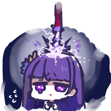 1girl bangs chibi crying crying_with_eyes_open electricity eyebrows_visible_through_hair flower genshin_impact hair_ornament human_scabbard long_hair lowres parted_lips purple_flower purple_hair raiden_shogun solo sukima_(crie) tears upper_body violet_eyes