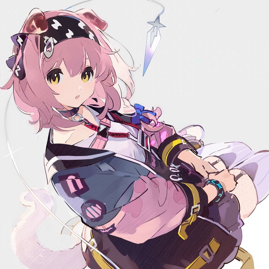 1girl :o animal_ears arknights bangs black_choker black_coat black_hairband black_skirt blue_bow bow bracelet braid cat_ears cat_girl cat_tail choker coat dutch_angle eyebrows_behind_hair from_side garter_belt goldenglow_(arknights) hair_bow hairband id_card infection_monitor_(arknights) jewelry lightning_bolt_print long_hair long_sleeves looking_at_viewer looking_to_the_side open_clothes open_coat open_mouth pink_hair shirt side_braid simple_background sitting skirt solo tail thigh-highs thighs white_background white_legwear white_shirt yellow_eyes yukuso_(dabiandang) zettai_ryouiki