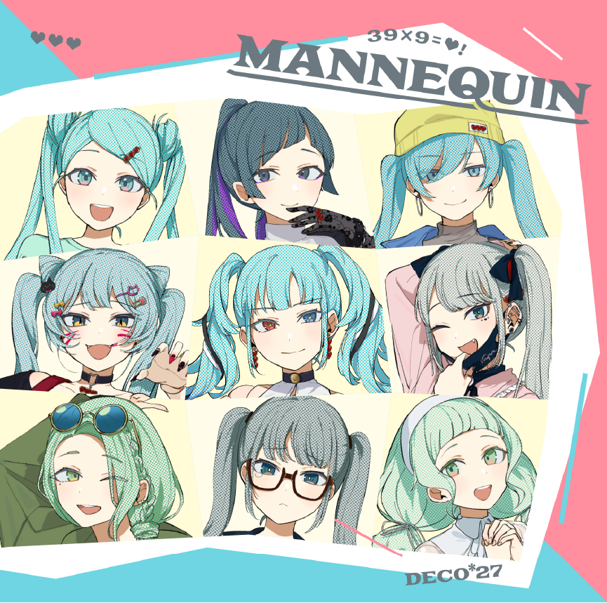 39 6+girls album_cover angel_hair_(vocaloid) animal_(vocaloid) animal_hair_ornament annotated aqua_eyes aqua_hair aqua_shirt arm_up bangs beanie black_gloves black_nails black_ribbon blue_eyes blue_hair blue_jacket blunt_bangs cinderella_(vocaloid) claw_pose closed_mouth copyright_name cover creator_connection ear_piercing earrings eyes_visible_through_hair eyeshadow eyewear_on_head facial_mark fang fangs fingernails frilled_shirt frills frown furrowed_brow glasses gloves green_hair green_jacket grey_shirt hair_ornament hair_over_eyes hair_ribbon hairband hairclip hassan_(sink916) hat hatsune_miku heart heterochromia hibana_(vocaloid) hoop_earrings jacket jewelry long_hair low_twintails makeup mask mouth_mask multiple_girls multiple_persona official_art one_eye_closed open_mouth own_hands_together parasite_(vocaloid) pendant_choker piercing pink_shirt ponytail portrait red_eyes removing_mask ribbon semi-rimless_eyewear sharp_fingernails shirt smile status_effect:_girlfriend_(vocaloid) sunglasses twintails vampire_(vocaloid) vocaloid white_shirt yellow_headwear