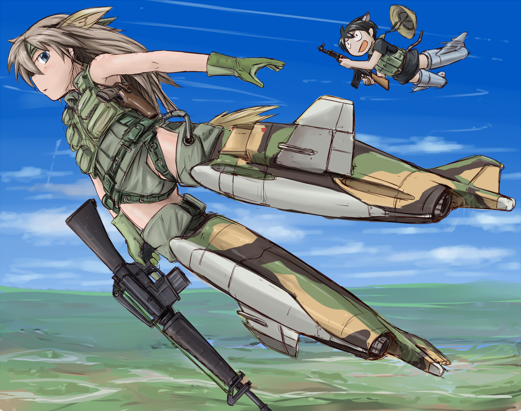 f-4_phantom f-4_phantom_ii flying gloves gun hat mecha_musume mig-17 original rifle striker_unit striker_units takanaga_kouhei vietnam weapon