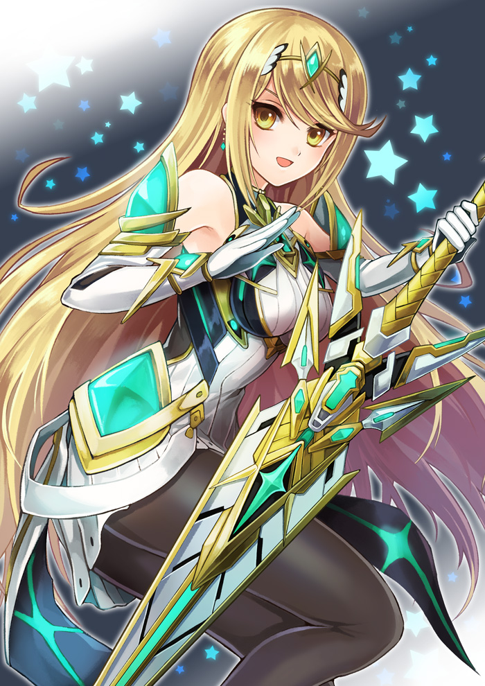 aegis_sword_(xenoblade) akr369akr bangs bare_shoulders blonde_hair breasts chest_jewel commission dress earrings elbow_gloves gem gloves headpiece jewelry large_breasts long_hair mythra_(massive_melee)_(xenoblade) mythra_(xenoblade) short_dress skeb_commission swept_bangs tiara very_long_hair white_dress white_gloves xenoblade_chronicles_(series) xenoblade_chronicles_2 yellow_eyes