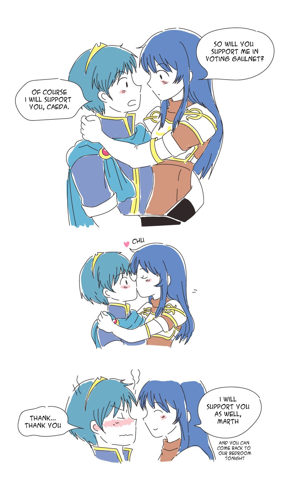 1boy 1girl blue_hair caeda_(fire_emblem) fire_emblem hug kiss marth marth_(fire_emblem) sheeda