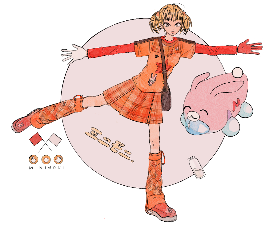 1girl bag balancing blonde_hair gloves grey_eyes hara_kiri hello_project layered_shirt leg_up leg_warmers long_sleeves minimoni morning_musume open_mouth outstretched_arms plaid plaid_skirt pleated_skirt real_life shoes short_sleeves short_twintails shoulder_bag skirt solo spread_arms star_(symbol) twintails yaguchi_mari