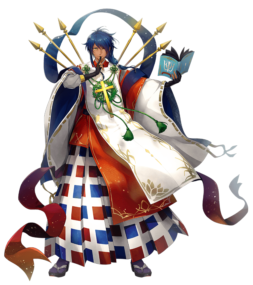 arrow_(projectile) artist_request black_gloves blue_hair book christianity cross dark_skin dominican_flag finger_to_mouth gloves holding holding_book samurai tagme tied_hair transparent_background world_flags yellow_eyes
