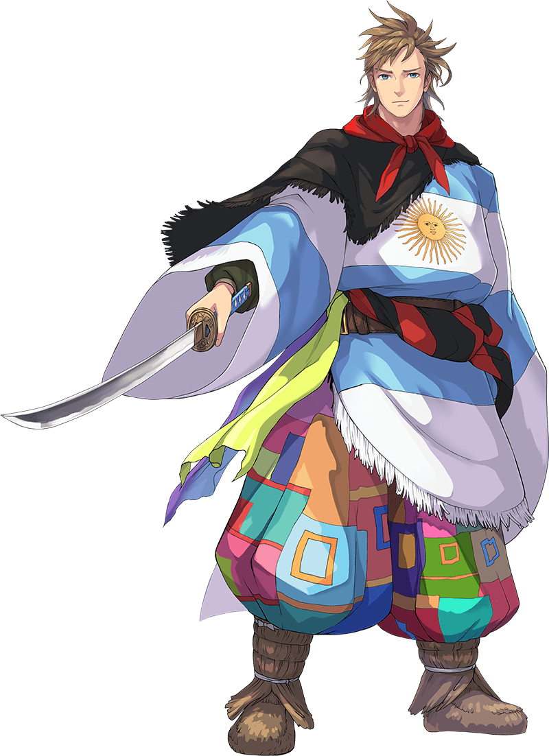 1boy argentina argentinian_flag argentinian_flag_print armor artist_request blue_eyes check_commentary commentary_request holding holding_weapon japanese_armor japanese_clothes katana male_focus red_scarf samurai scarf sun_symbol sword tagme transparent_background weapon world_flags
