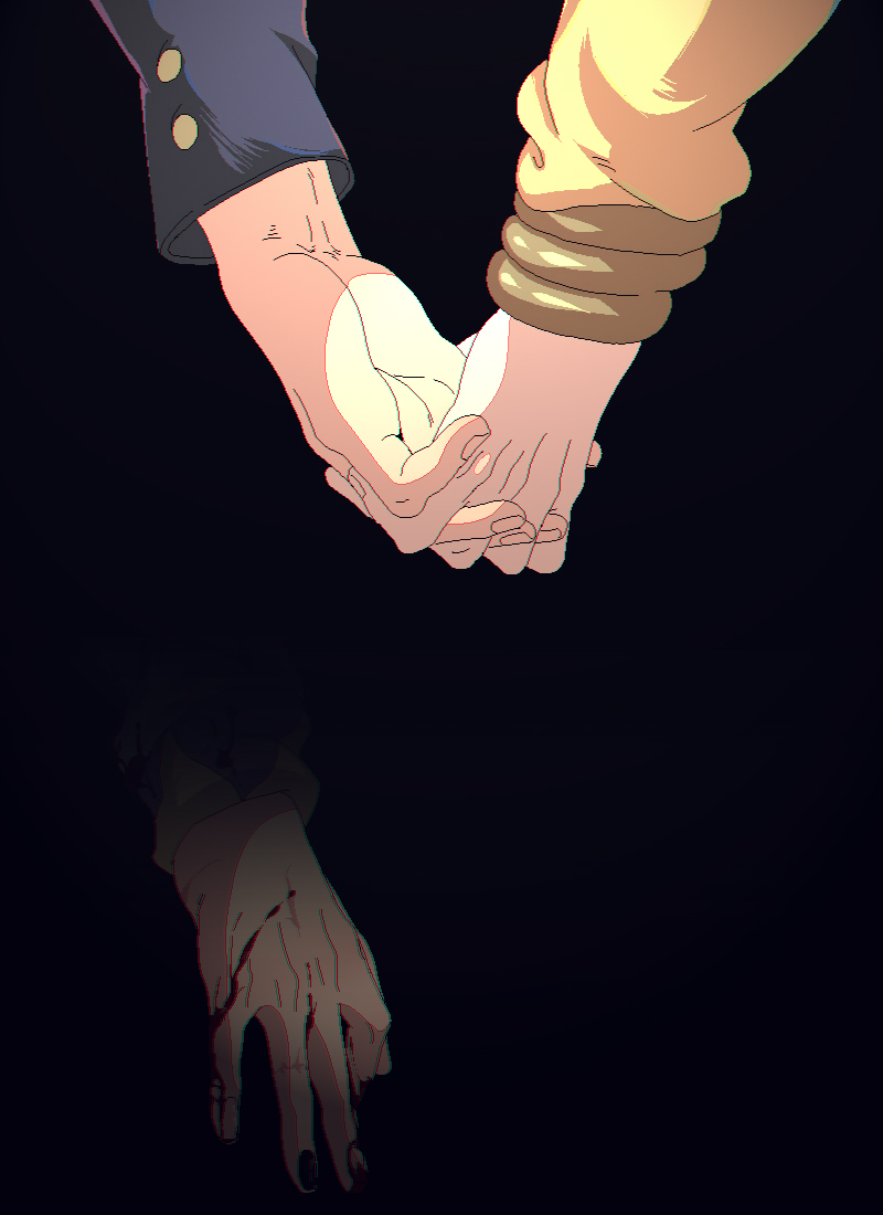 before_and_after black_nails blood blood_on_hands bracelet close-up darkness dio_brando hands holding_hands jewelry jojo_no_kimyou_na_bouken kujo_jotaro less_end pixel_art shadow stardust_crusaders