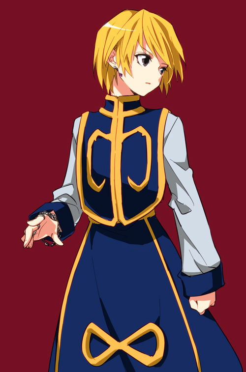 bad_id blonde_hair chain earrings fukayama grey_eyes hunter_x_hunter jewelry kurapika male red_eyes short_hair solo surcoat tabard