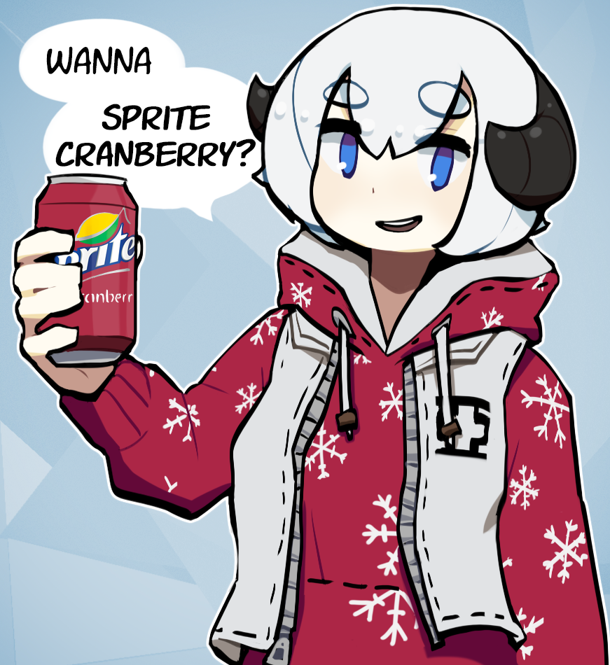 1girl blue_eyes can cosplay d-floe eyebrows_visible_through_hair holding holding_can hood hoodie horns lebron_james lebron_james_(cosplay) long_sleeves looking_at_viewer original parted_lips real_life red_hoodie short_hair smile solo sprite_(drink) teeth upper_teeth white_hair