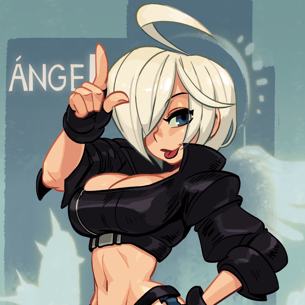 alex_ahad angel_(kof) green_eyes jacket navel solo the_king_of_fighters white_hair