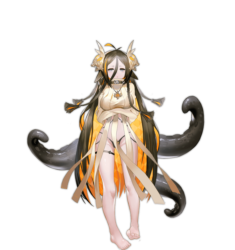 1girl antenna_hair ark_order bare_legs black_hair black_panties blonde_hair braid breasts colored_inner_hair crossed_arms dress full_body grey_eyes hair_between_eyes hair_ornament hastur_(ark_order) jewelry large_breasts long_hair multicolored_hair necklace official_art panties pppppan skull_hair_ornament solo tachi-e tentacles thigh_strap transparent_background underwear very_long_hair white_dress