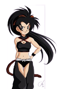 1girl black_eyes black_hair cleavage hand_on_hip looking_at_viewer monkey_girl monkey_tail navel pre-teen saiyan tail teen